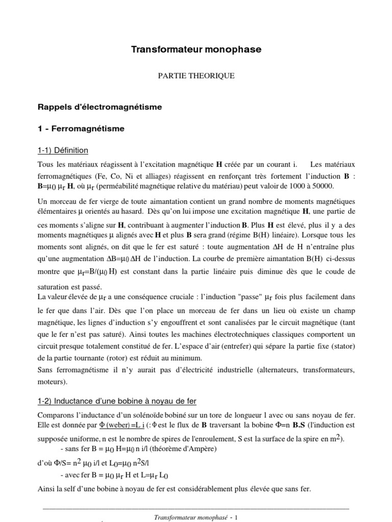 Transformateur 220V Mono à Tri PDF Ferromagnétisme Champ magnétique — free download