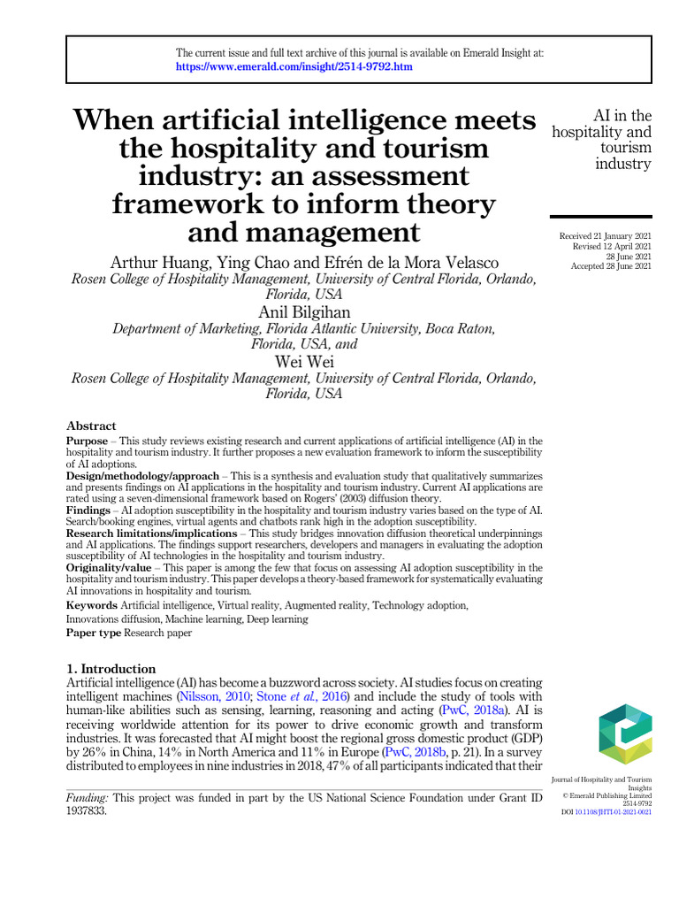 AI Adoption Framework in Hospitality | PDF | Artificial Intelligence ...
