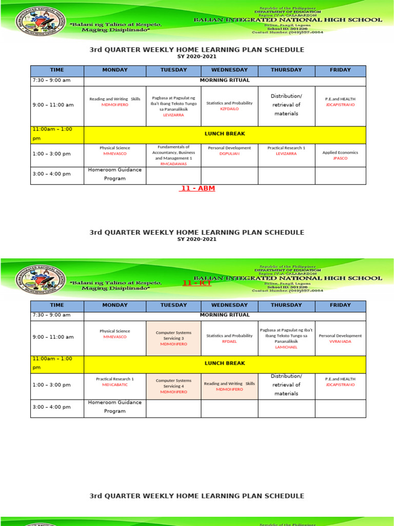 3rd Quarter Home Learning Schedule 2021 | PDF | Science