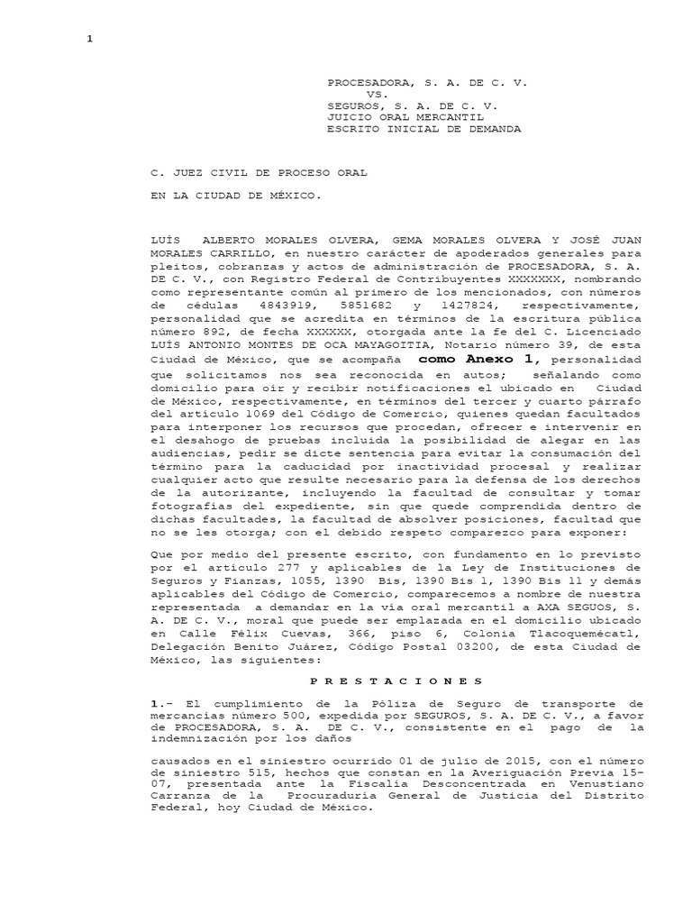 Demanda a Aseguradora por Incumplimiento | PDF | Póliza de seguros | Seguro