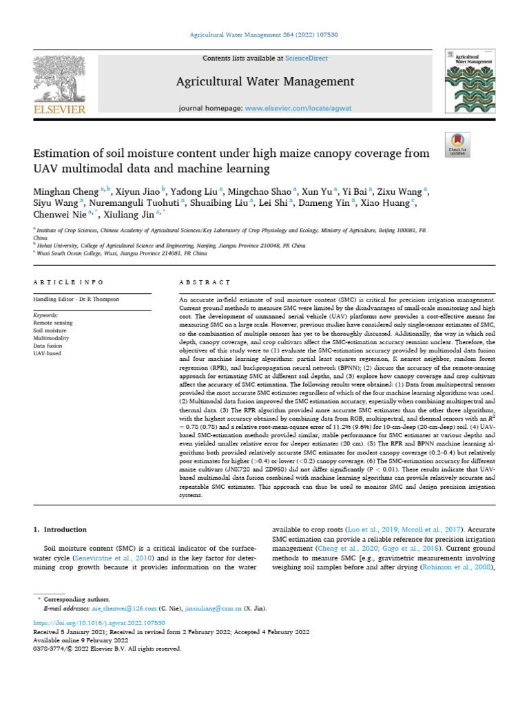 Estimation of Soil Moisture Content Under High Maize Can - 2022 ...