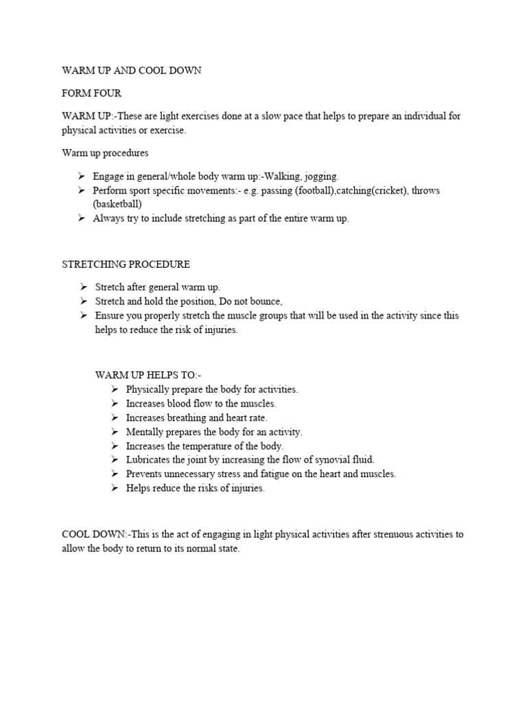 Warm Up and Cool Down | PDF