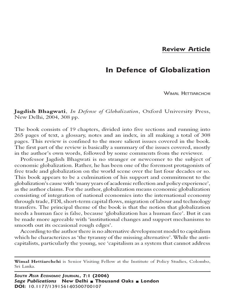 In Defence of Globalization Review | PDF | Globalization | Capital Control