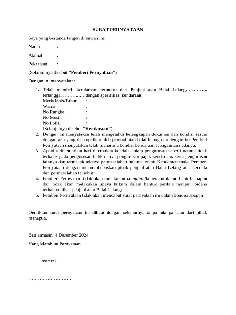 Draft Surat Pernyataan CRC Khusus 202209 v3 | PDF