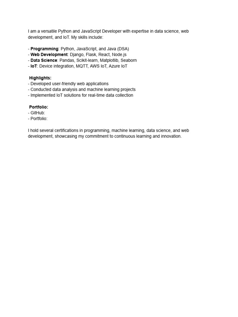 Python & JavaScript Developer Portfolio | PDF