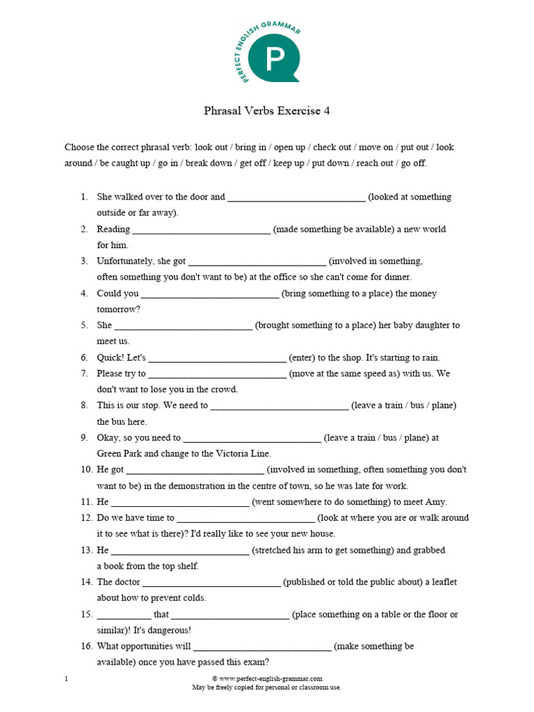 Phrasal Verbs Exercise and Answers | PDF