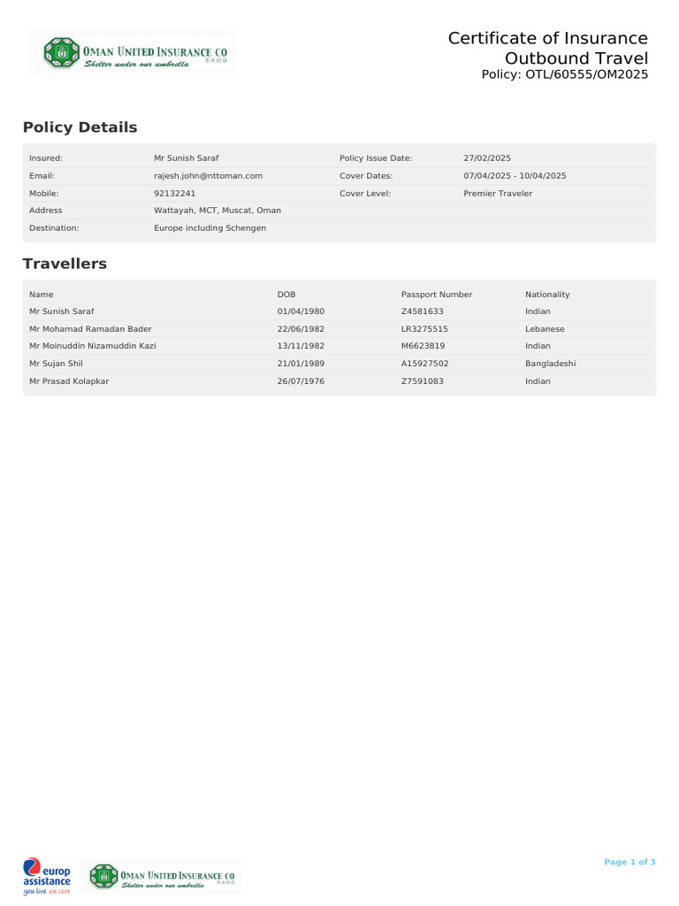 Travel Insurance Policy Summary for Europe | PDF | Insurance