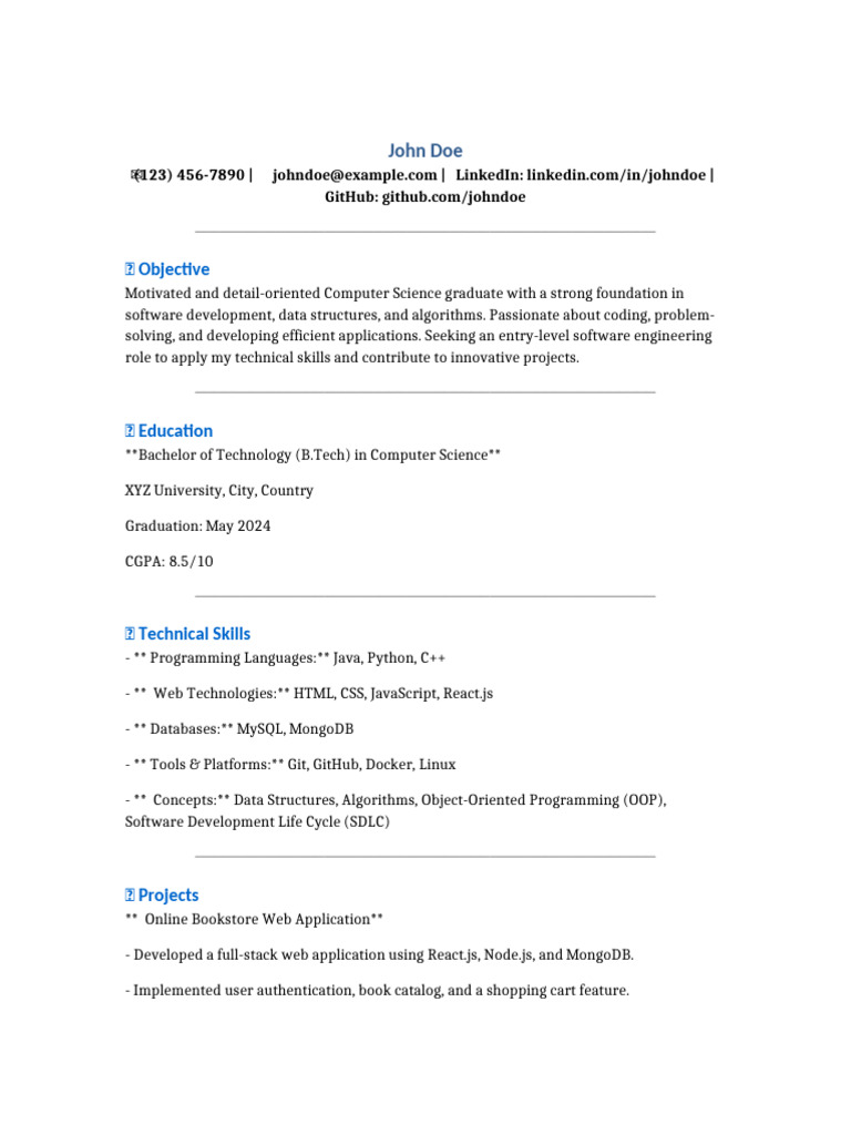 Entry-Level Software Engineer Resume | PDF | Object Oriented ...