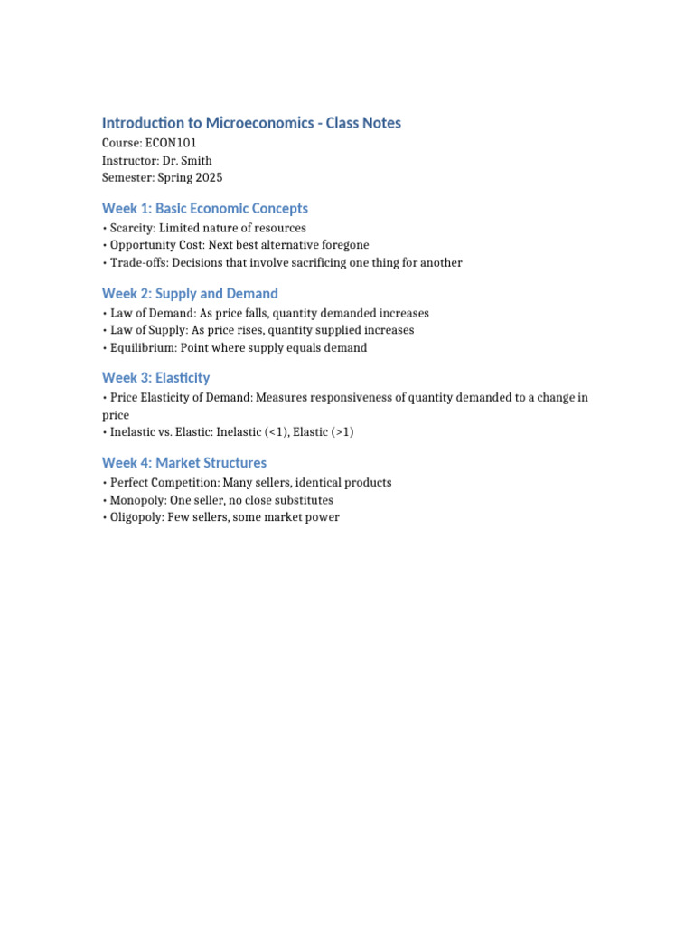 Intro To Microeconomics Class Notes | PDF
