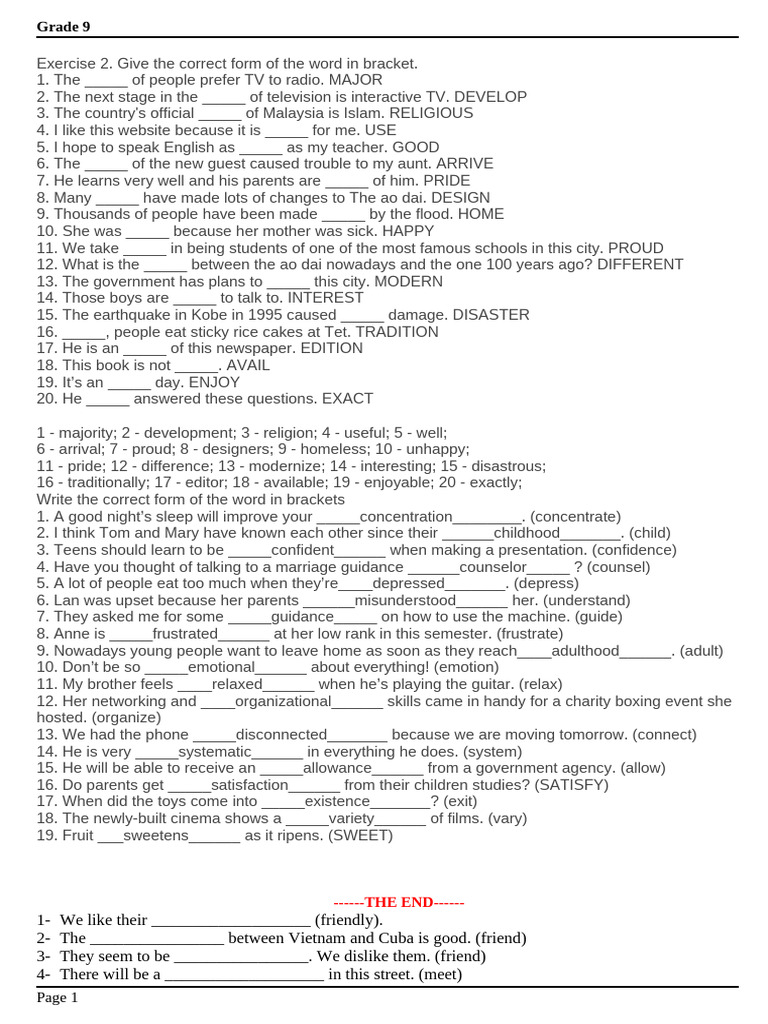 Grade 9 Vocabulary and Grammar Exercises | PDF