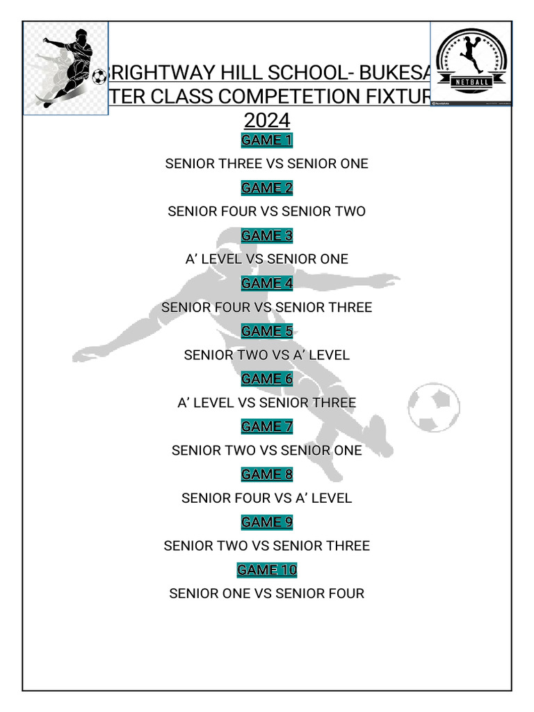 Brightway Hill School 2024 Fixtures | PDF