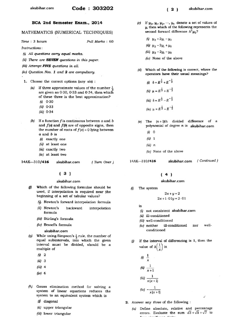 BCA 2nd Semester Mathematics Exam 2015 | PDF | Mathematical Objects ...