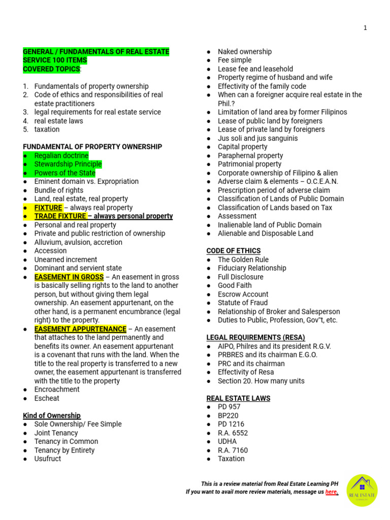 Real Estate Fundamentals Review Guide | PDF | Mortgage Law | Lease