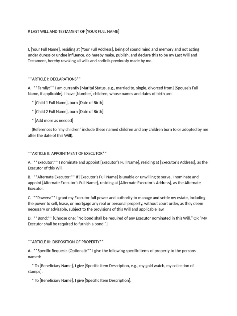 UK Last Will and Testament Template | PDF | Will And Testament ...