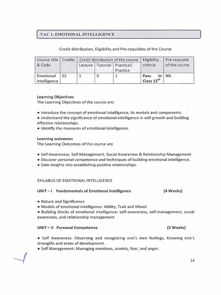 Emotional Intelligence Syllabi | PDF | Emotional Intelligence | Self ...