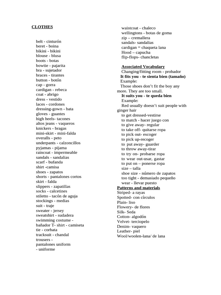 Comprehensive Clothing Vocabulary Guide | PDF | Sweater | Clothing