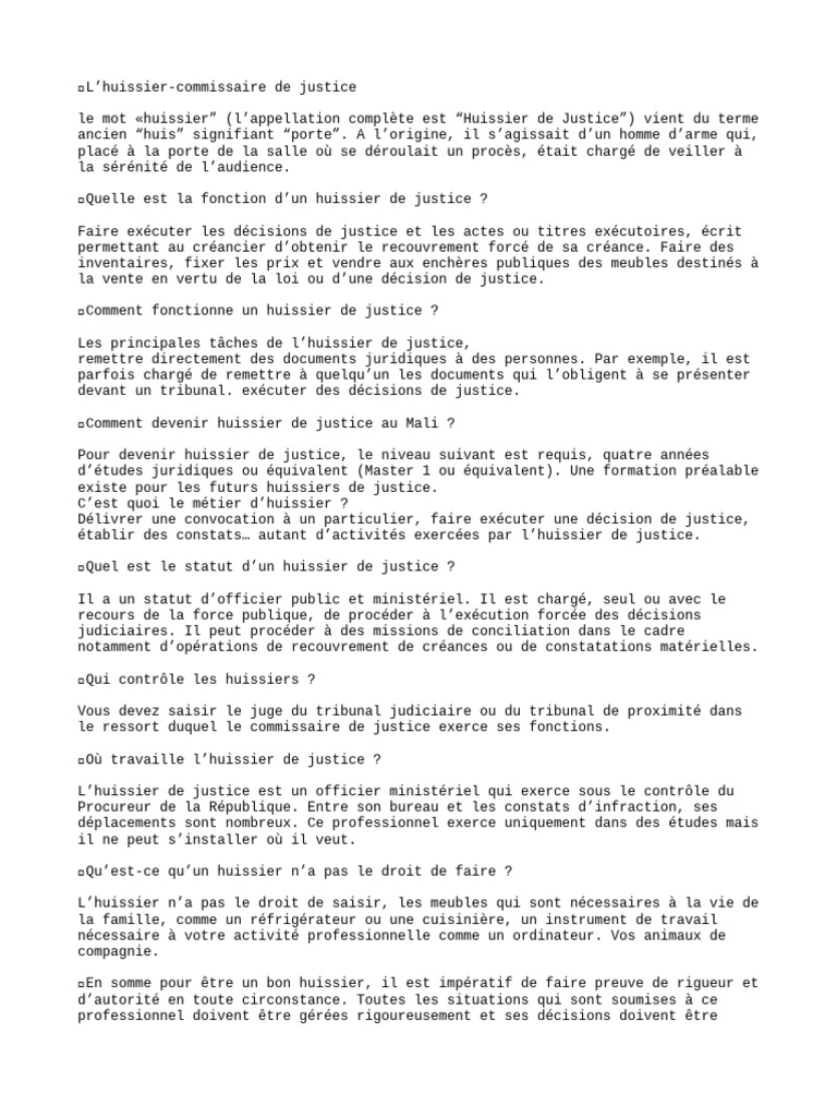 Statut des huissiers de justice au Mali | PDF | Justice | Crime et violence
