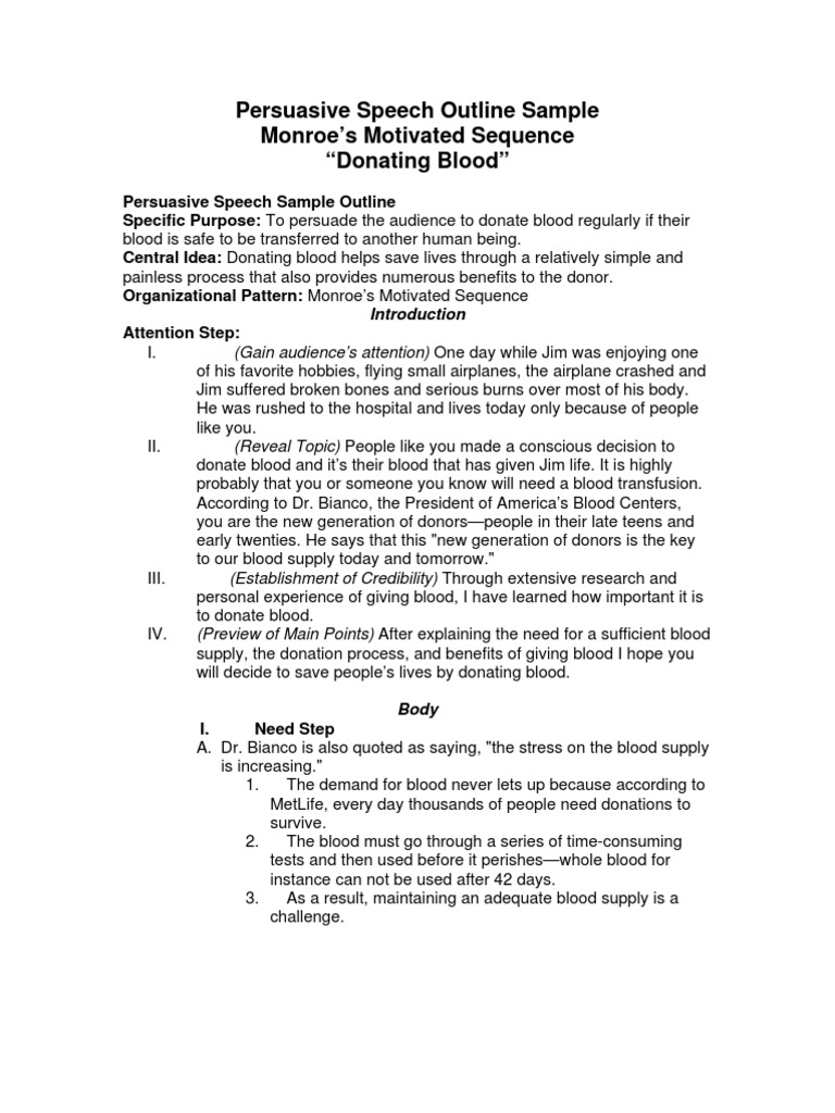 sample persuasive speech using monroe's motivated sequence