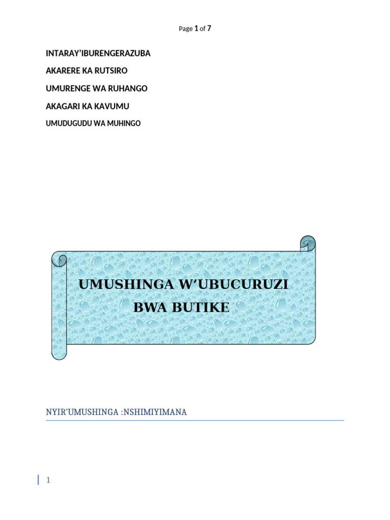 Umushinga w'Ubucuruzi bwa Butike | PDF