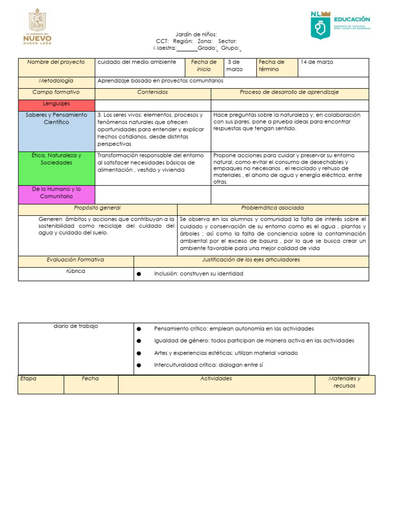 Proyecto Educativo: Cuidado Ambiental Infantil | PDF | Reciclaje | Residuos