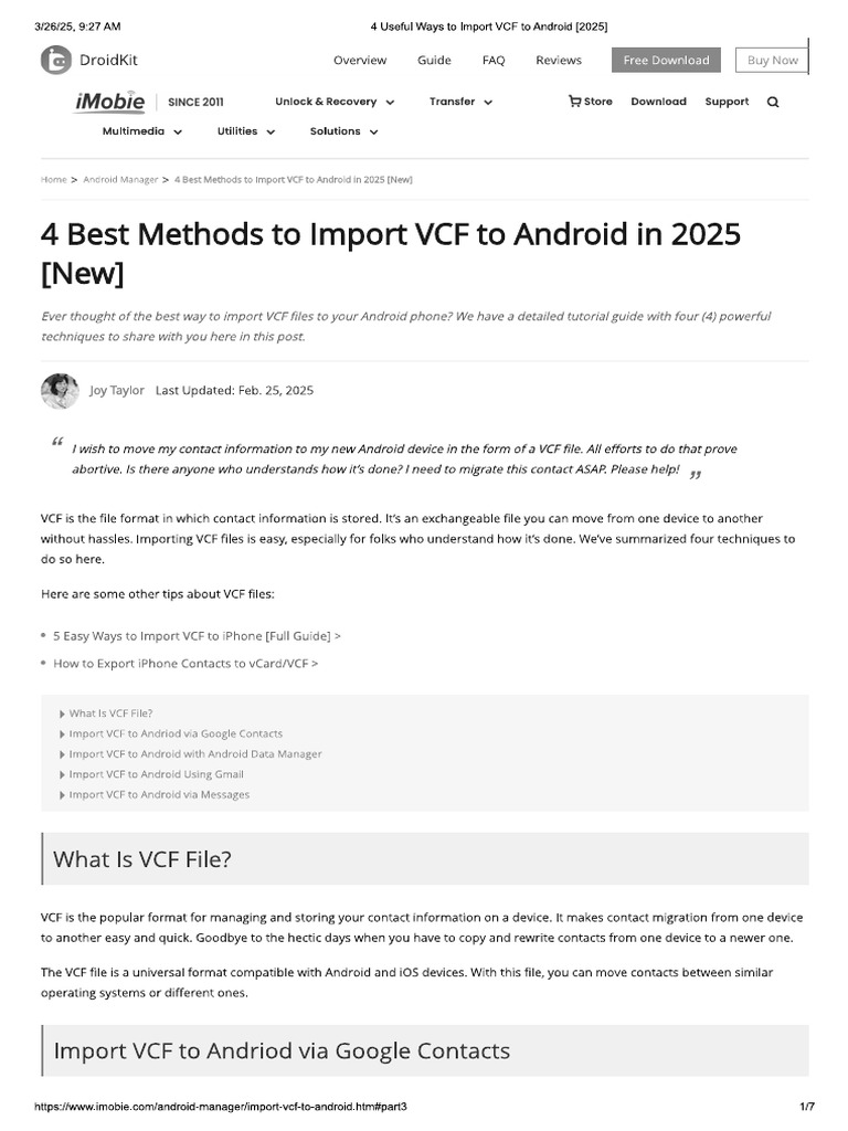 4 Best Methods To Import VCF To Android in 2025 | PDF