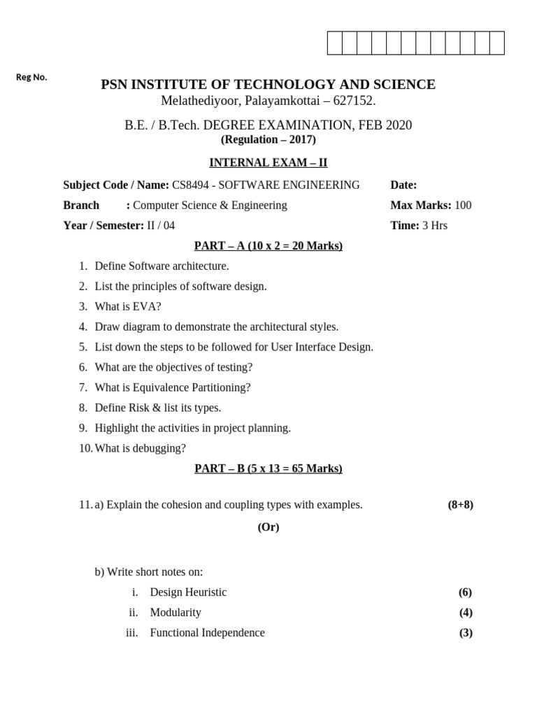 CS8494 - Se - Internal - Exam - 2 - QP - Feb 2020 | PDF | Software ...