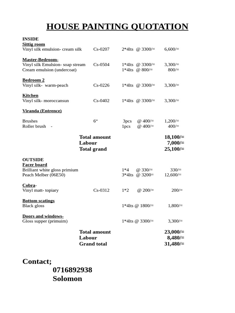 House Painting Quotation Breakdown | PDF