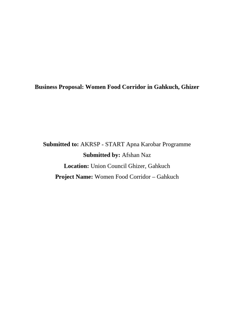 Women Food Corridor Proposal Gahkuch | PDF | Empowerment | Food And ...