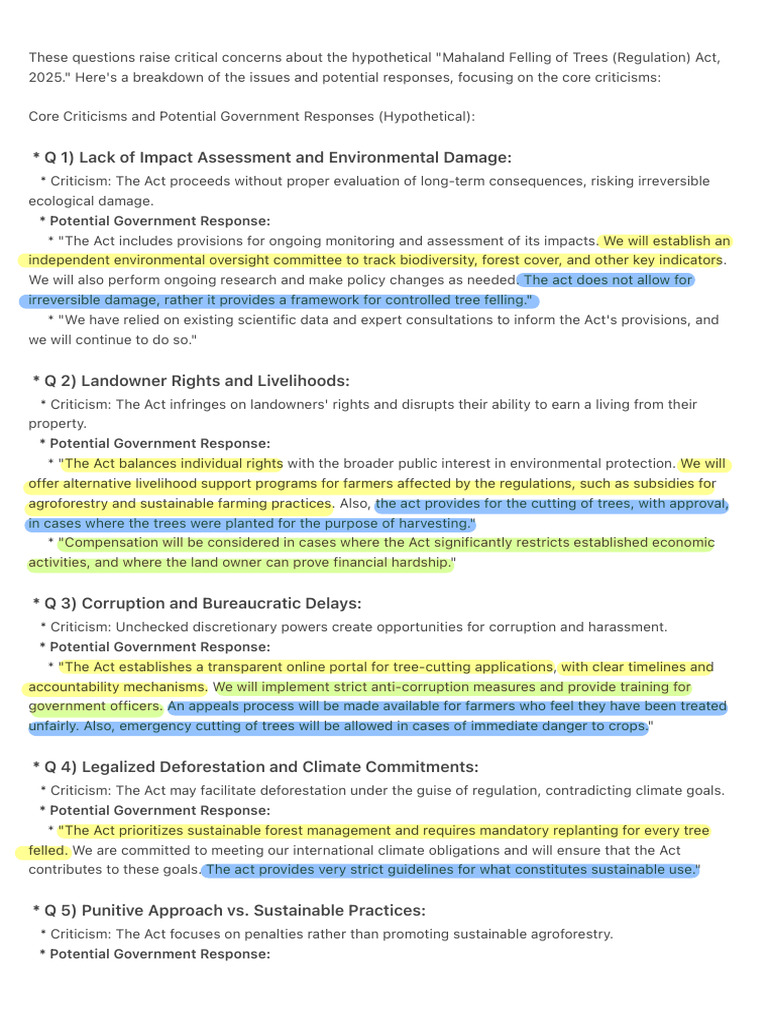 Critiques of the Mahaland Tree Act 2025 | PDF | Deforestation ...