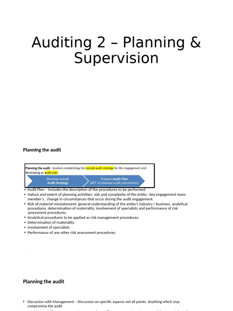 Audit Planning and Supervision Guide | PDF | Audit | Internal Control
