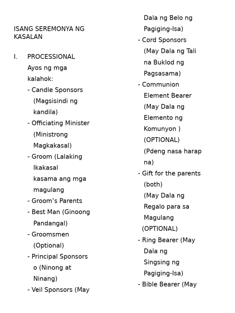 ISANG SEREMONYA NG KASALAN Original | PDF | Bridesmaid | Marriage ...