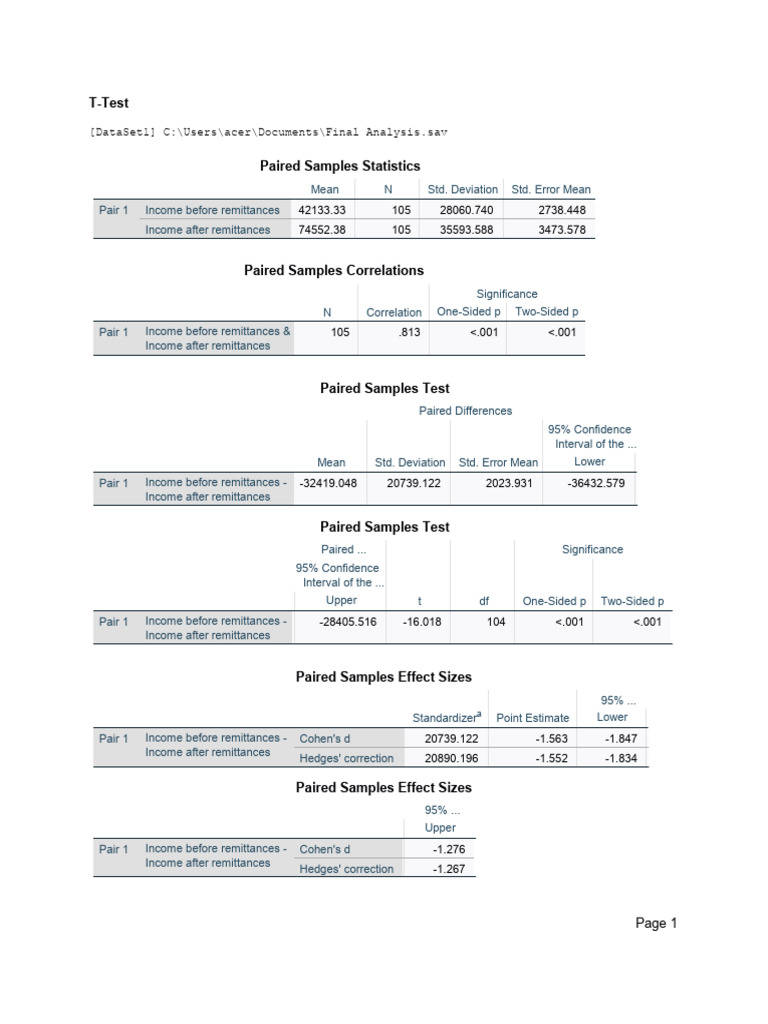 paired sample t-test | PDF | Student's T Test | Research Methods