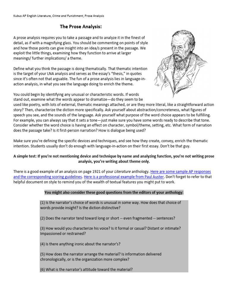 Prose Analysis Guide for Crime and Punishment | PDF | Essays | Prose