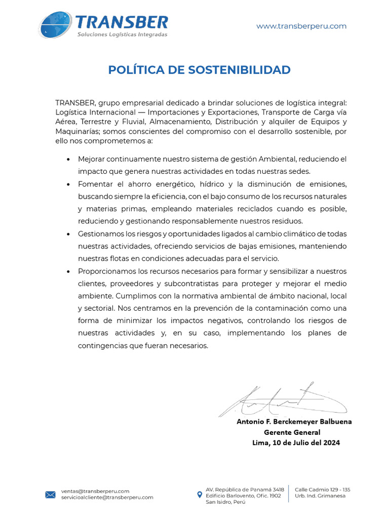 Politica de Sostenibilidad 6889 | PDF