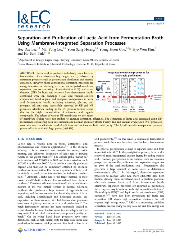 Efficient Lactic Acid Recovery via Membrane Processes | PDF | Membrane ...