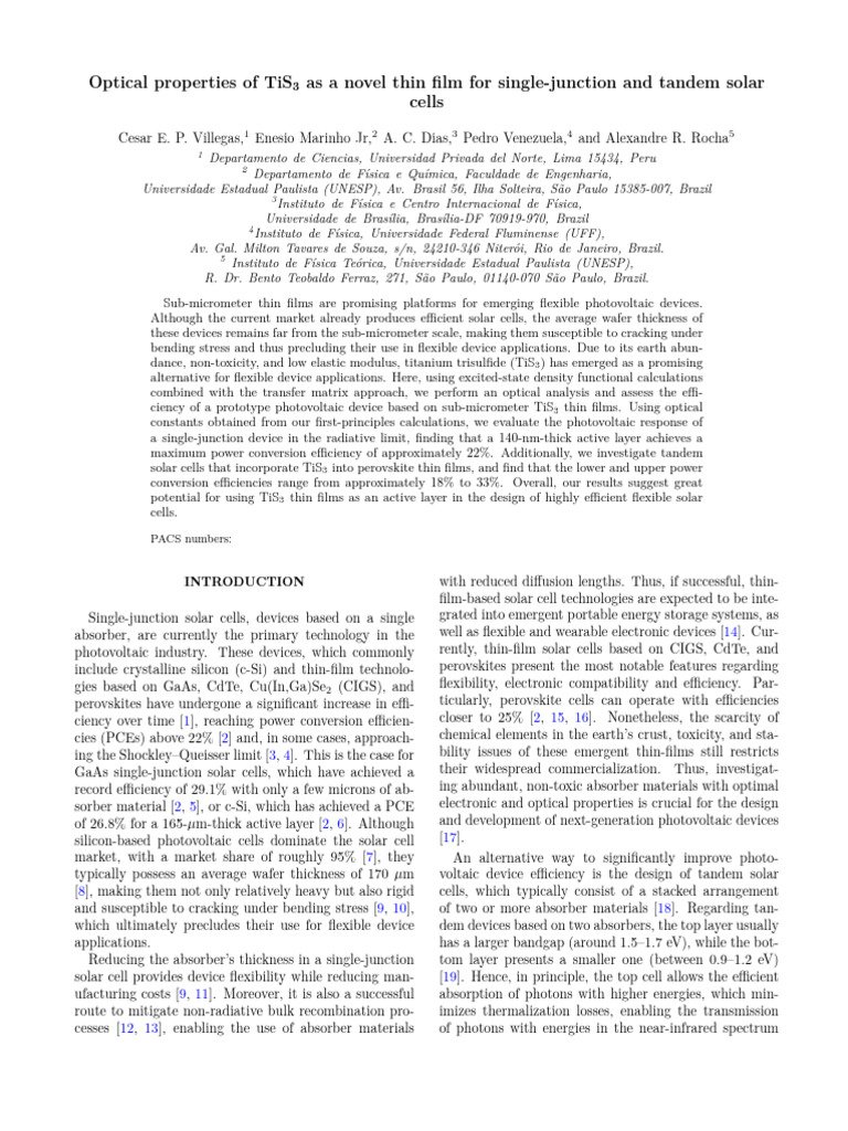 TiS3 Thin Films for Efficient Solar Cells | PDF | Solar Cell | Thin ...