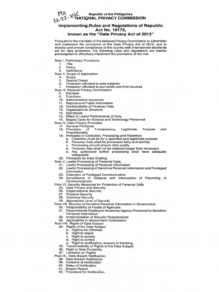 IRR of RA 10173 | PDF