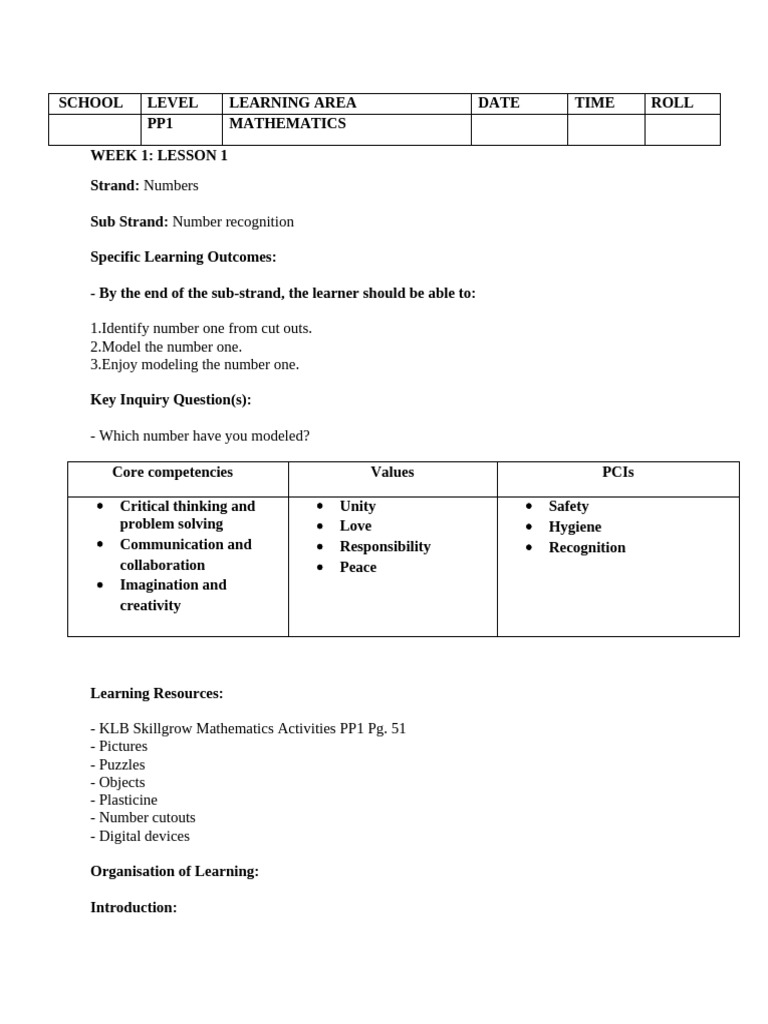 PP1 Mathematics Lesson Plans Term 2 | PDF | Learning | Educational ...