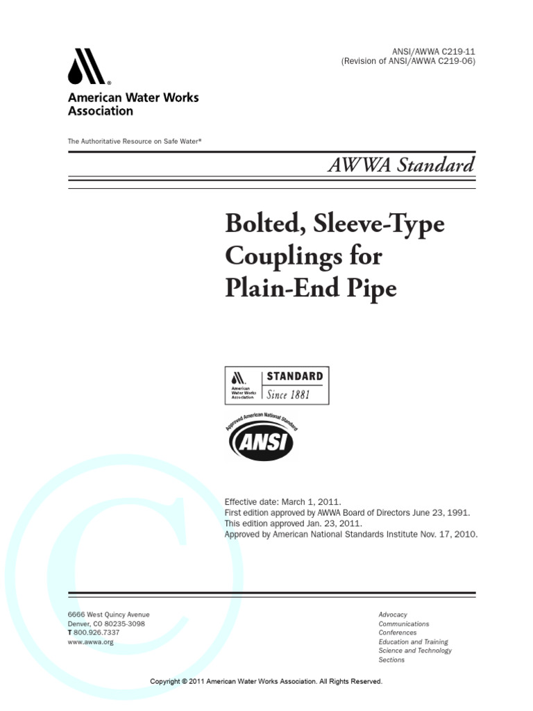 Awwa C219-11 | PDF | Pipe (Fluid Conveyance) | Screw