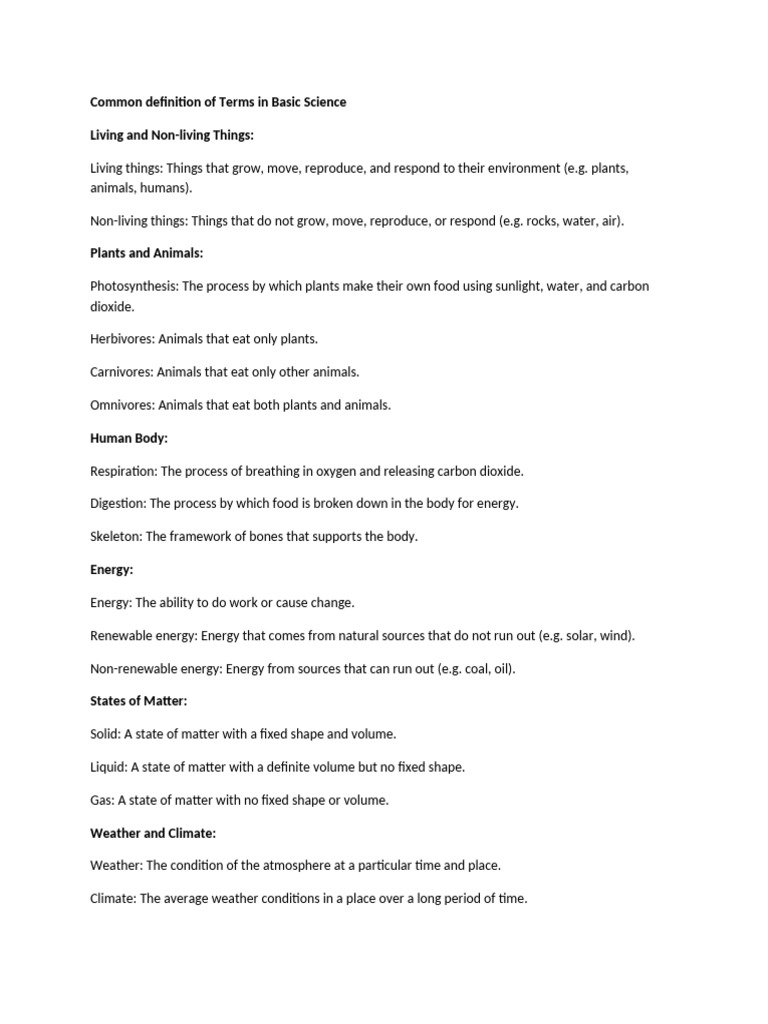 Basic Science Terms Explained | PDF | Water | Earth
