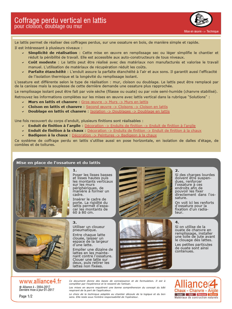 Mise en œuvre du lattis en construction | PDF | Chaux | Isolation ...