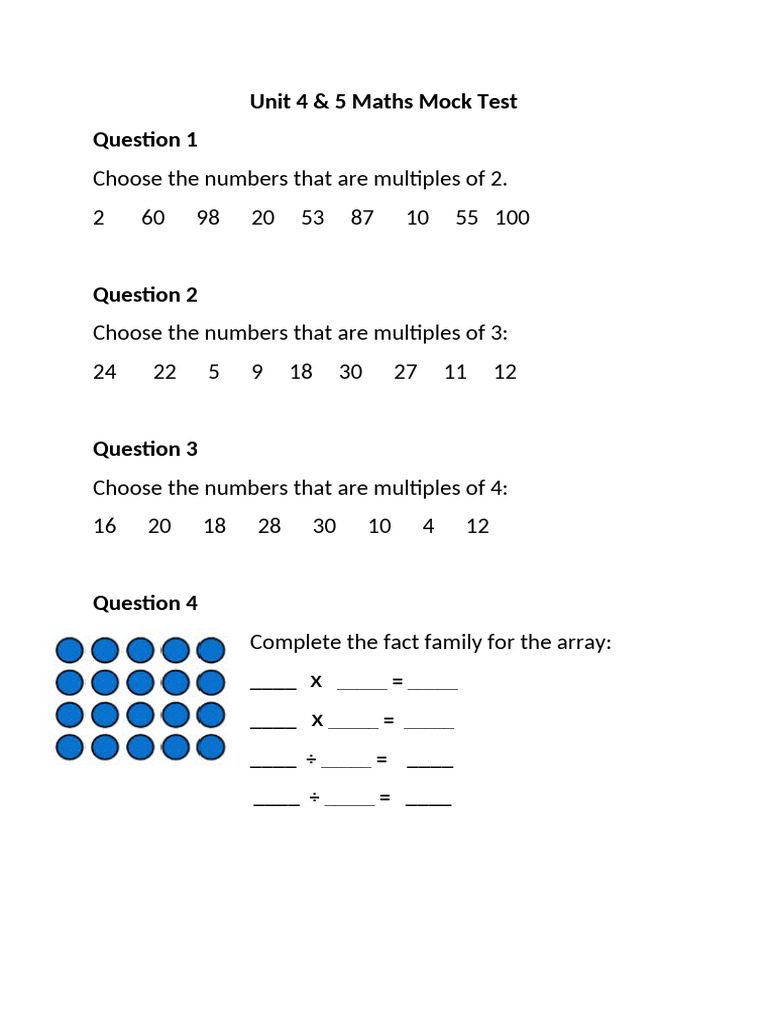 Year 7 Maths Mock Test Questions | PDF