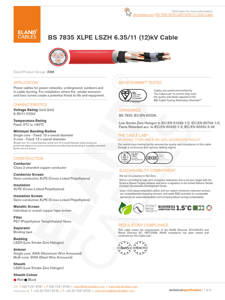 Bs 7835 Xlpe LSZH 6 35 11kv Cable | PDF | Electrical Conductor ...