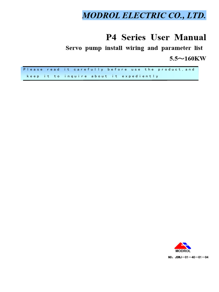 P4 Series Servo Pump User Manual | PDF | Pump | Inductor