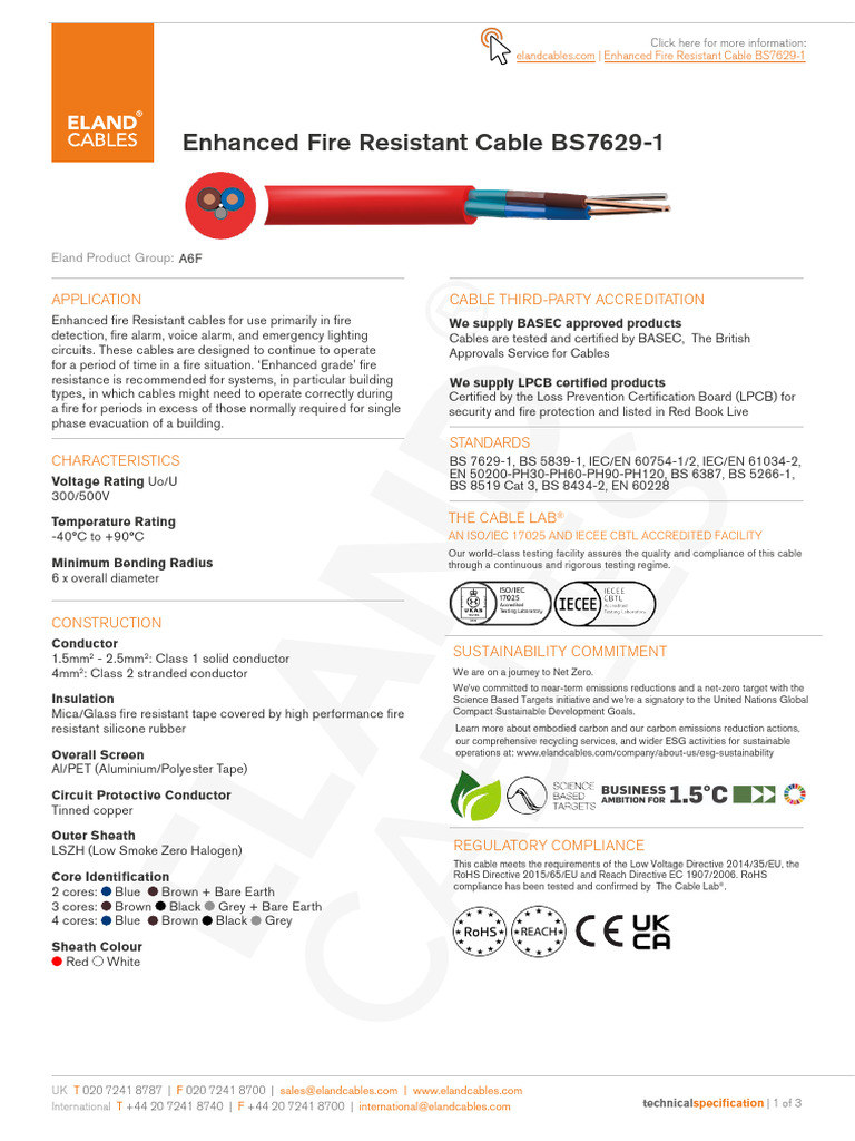 Enhanced Fire Resistant Cable BS7629-1 | PDF | Electricity | Electrical ...