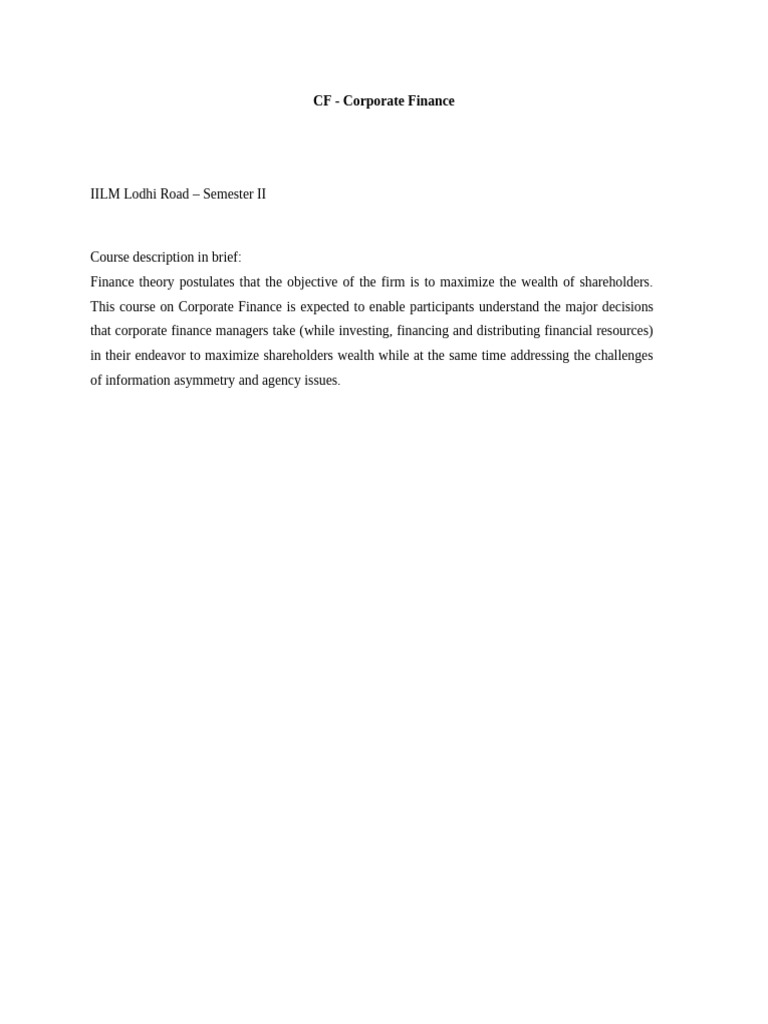 Corporate Finance Course Overview | PDF | Net Present Value ...