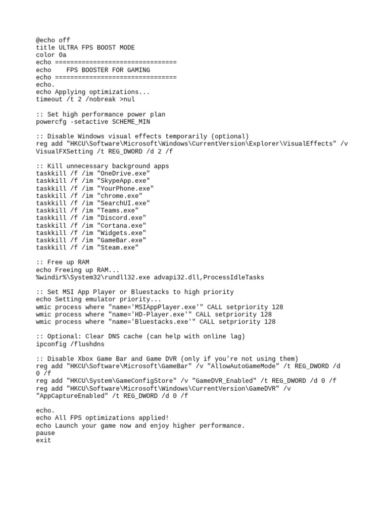 FPS Booster Script for Gaming Performance | PDF