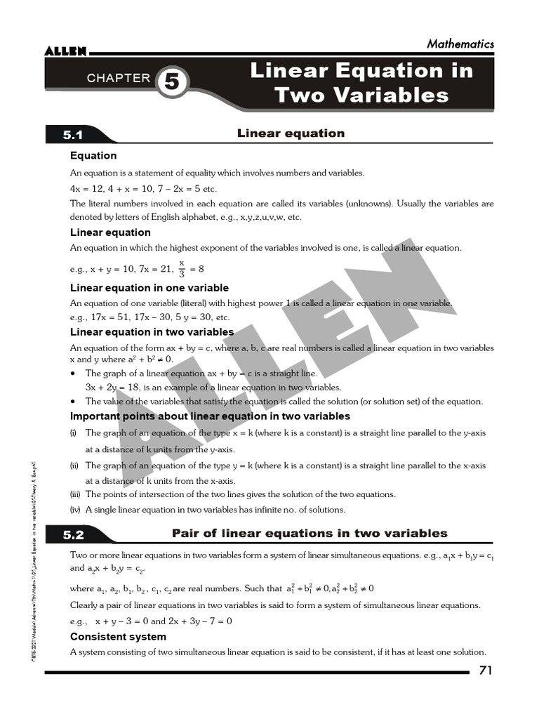 9th_Advance_Maths_05_Linear Equation in two variable | PDF | Equations ...