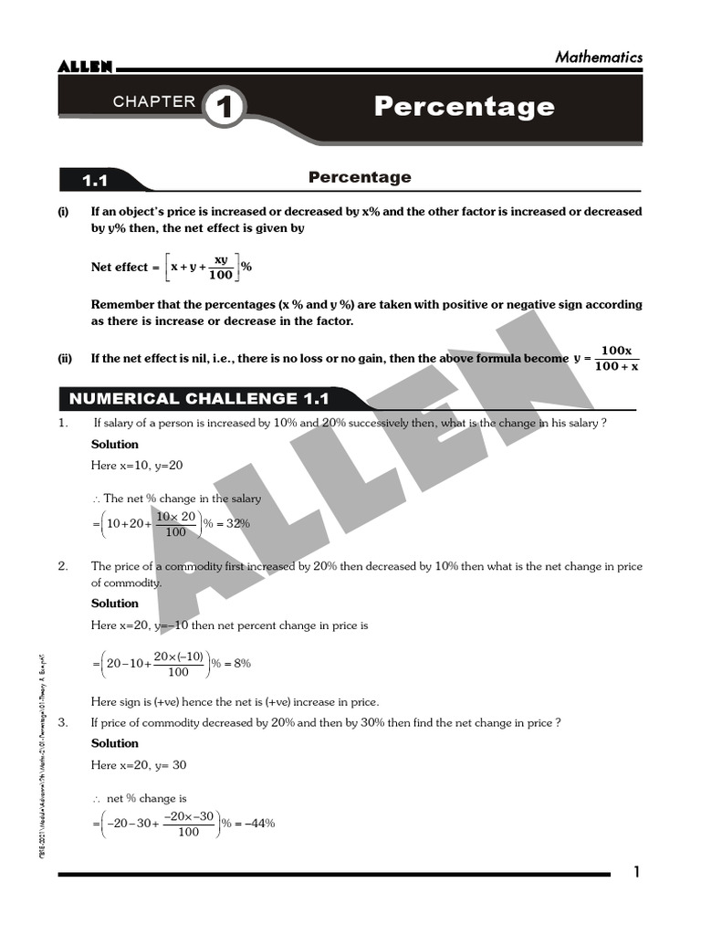 Percentage Calculations and Solutions | PDF | Cost Of Living | Economics
