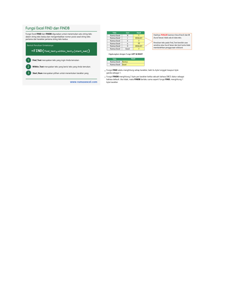 Fungsi FIND dan FINDB di Excel | PDF